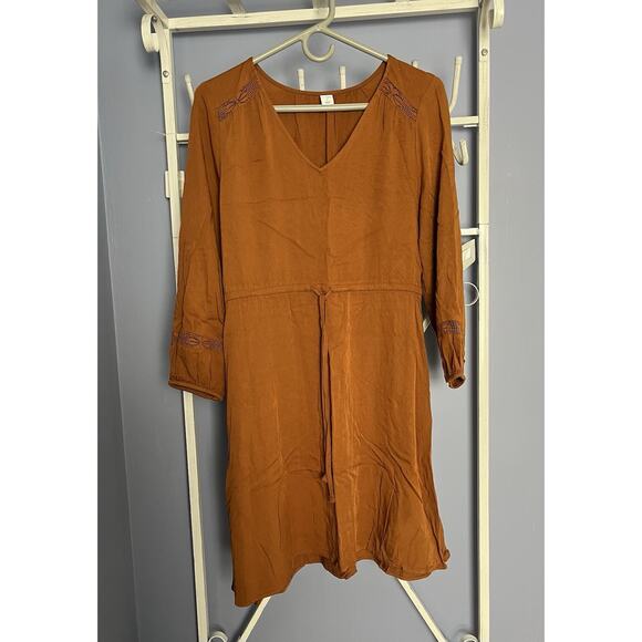 Old Navy Fall Brown Orange Dress Cotton Autumn Sm 3/4 Sleeves - Picture 1 of 5